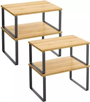 Songmics Gewürzregal 4er-Set stapelbar erweiterbar Metall/Holz Schwarz-Beige (KCS10NB)