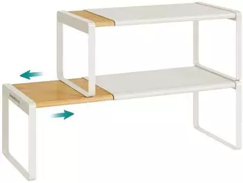 Songmics Gewürzregal 2er-Set, ausziehbar, stapelbar, Bambus, cremeweiß (KCS051N01)