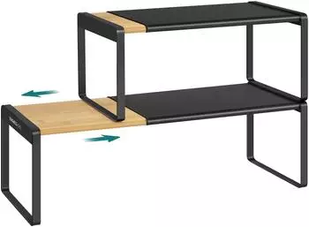Songmics Gewürzregal 2er-Set ausziehbar stapelbar, Bambus naturbeige-schwarz (KCS051B01)