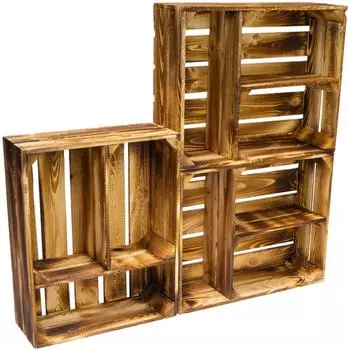 Kistenkolli Altes Land Traute flache Holzkiste, geflammt, 3er-Set (343)