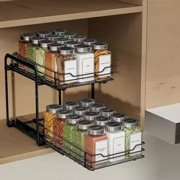 LuxusKollektion Ausziehbares Gew&uuml;rzregal 2 Etagen, schwarz, einstellbare H&ouml;he