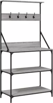 vidaXL Bäckerregal mit Haken, 4 Böden, grau Sonoma, Holzwerkstoff (838961)