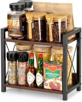 ANBOXIT Gew&uuml;rzregal 2 Etagen, Holz, braun