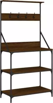 vidaXL Bäckerregal mit Haken, 4 Böden, braun Eichen-Optik (838962)