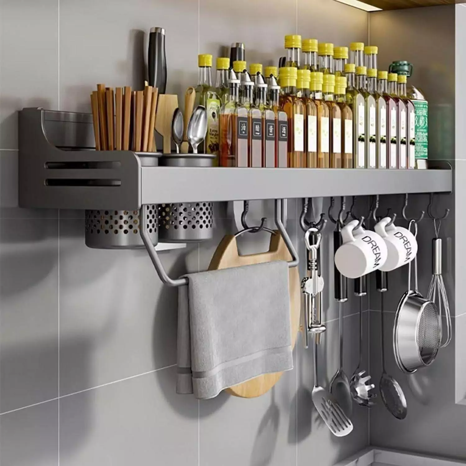 LuxusKollektion Hängendes Gewürzregal mit Messerschlitz, grau, 80cm Gewürzständer ab 108,99€