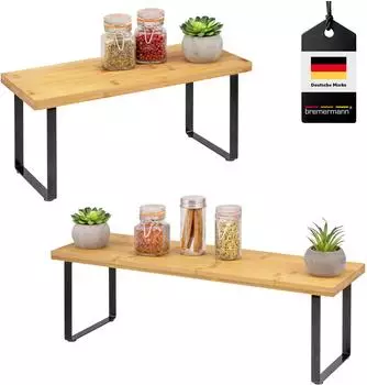 bremermann Küchenregal 2er-Set, freistehend, Bambus & Metall, schwarz, 50x15x16cm
