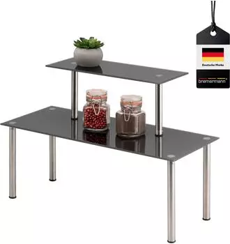 bremermann Glas-Regal mit Glasplatten und Edelstahlfüßen, grau (64625-V)