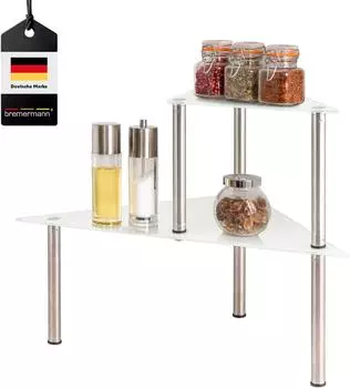 bremermann Glas-Eckregal mit Glasplatten und Edelstahlfüßen, weiß