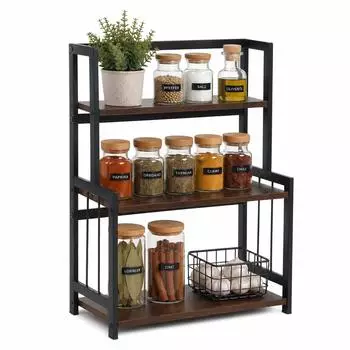 Relaxdays K&uuml;chenregal Arbeitsplatte 3 Etagen, industrial, braun/schwarz (53x41x18cm)