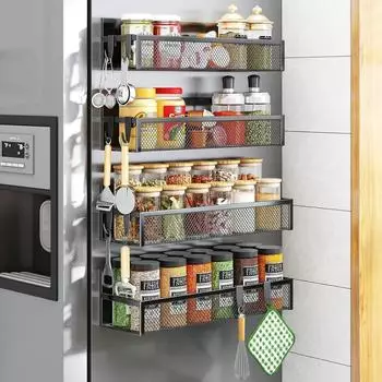 LuxusKollektion Magnetisches Gewürzregal für Kühlschrank, 4er-Pack, 8 bewegliche Haken