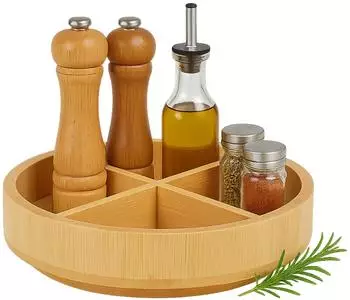 Relaxdays Lazy Susan Drehteller Bambus, rund, 23,5x6cm