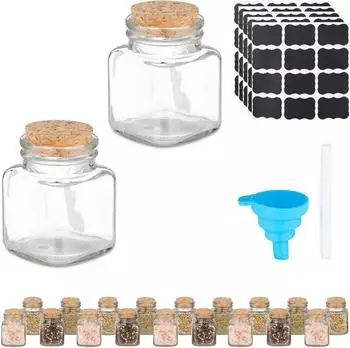 Relaxdays Gewürzgläser 20er-Set mit Korkdeckel, 100ml