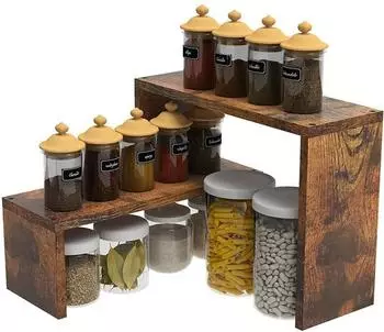 LuxusKollektion VEDECASA Eck-Gewürzregal, stapelbar, 2-stufig, rustikales Holz