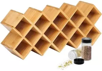 LuxusKollektion Gewürzregal Bambus, 18 Edelstahldosen