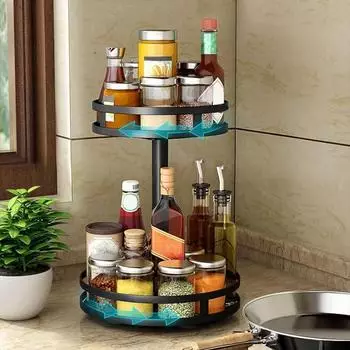 LuxusKollektion Lazy Susan Gewürzregal, drehbar, 2-Etagen, schwarz