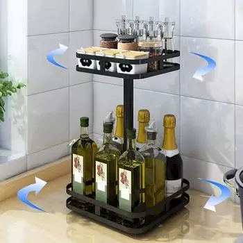 LuxusKollektion Lazy Susan Gewürzregal, drehbar, 2 Etagen, schwarz, quadratisch