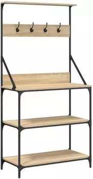 vidaXL B&auml;ckerregal mit Haken, 4 B&ouml;den, Sonoma-Eiche (838959)