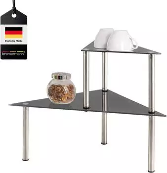 bremermann Glas-Eckregal mit Glasplatten und Edelstahlf&uuml;&szlig;en, grau