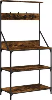 vidaXL B&auml;ckerregal mit Haken, 4 B&ouml;den, Holzwerkstoff, r&auml;uchereiche (838960)