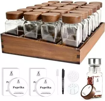 LuxusKollektion Gewürzregal Bambus, 24 Fächer, 24 Gläser 120ml