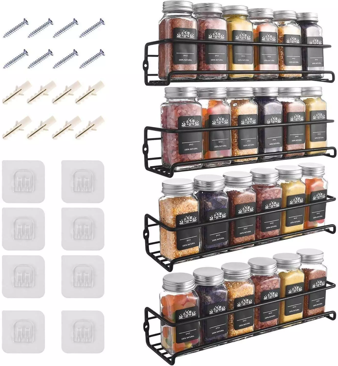 LuxusKollektion Gewürzregal zur Wandmontage ohne Bohren, 4-teilig, schwarz, 29x8x6cm Gewürzständer ab 53,99€
