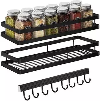 LuxusKollektion Gewürzregal Wand ohne Bohren, Edelstahl schwarz, 35x12x5,7cm, 2er-Set