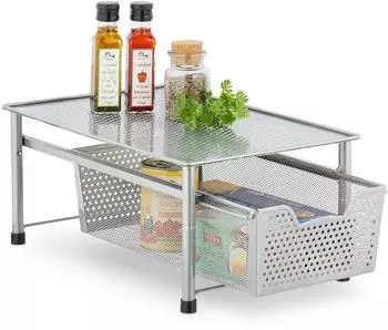 Relaxdays Schubladenregal mit Korbauszug, stapelbar, Metall, 19x28x42,5cm, silber (10047532)