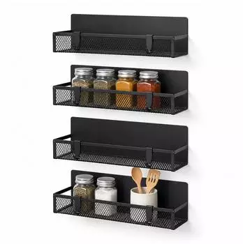 Relaxdays Gew&uuml;rzregal magnetisch, Metall/Kunststoff, schwarz, 4er-Set