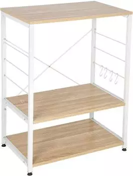 Woltu K&uuml;chenregal Mikrowellenhalter Holz/Stahl 3 Ablagen 60x40x82cm wei&szlig;/helle Eiche (RGB9309hei)
