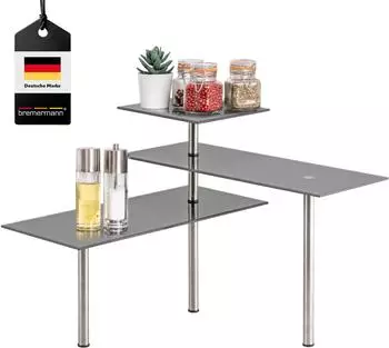 bremermann Glas-Eckregal K&uuml;che, Glas/Edelstahl, grau (64613)