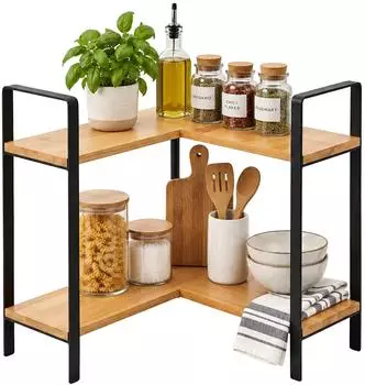 Relaxdays Eckregal Arbeitsplatte Bambus, 2 Ebenen, 30x33x30cm (10054301_8314)