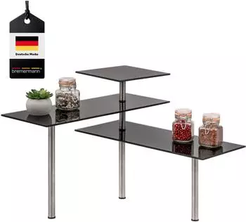 bremermann Eckregal Glas und Edelstahl, schwarz (64612-V)