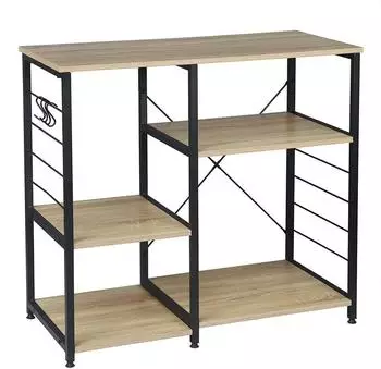 Woltu Küchenregal 5 Ablagen, Holz und Stahl, schwarz/hell Eiche (RGB9324hei)