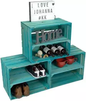 Kistenkolli Altes Land Weinkisten "Johanna" 3er Set türkis, längs (Johanna Türkis Längs)