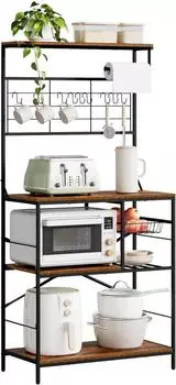 Woltu Küchenregal 4 Ablagen, Metall & Holz, rustikales Braun+Schwarz (W0ITT2152)