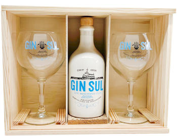 Gin Sul Dry Gin 43% 0,5l Geschenkbox aus Holz mit Gäsern