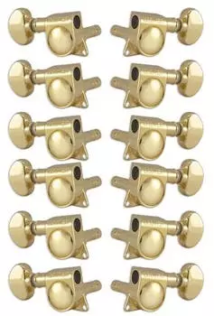Grover Grover 406G12 Mini Locking Rotomatics with Round Button Guitar Machine Heads 6 + 6 Gold