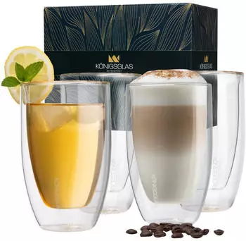 Heidenfeld Königsglas Macchiato300 ml, 4er-Set, doppelwandig, handgefertigt