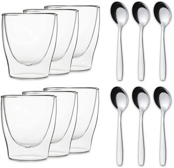 Feelino DUOS doppelwandiges Glas 80 ml Thermofunktion inkl. Edelstahl-Löffel Transparent
