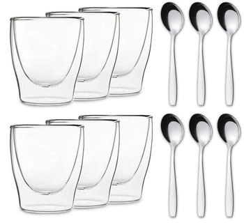 Feelino DUOS doppelwandiges Glas 200 ml Thermofunktion inkl. Edelstahl-Löffel Transparent