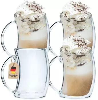 Intirilife Latte-Macchiato-Glas, Glas, Doppelwandiges Thermo Glas 200ml Set (4-tlg)