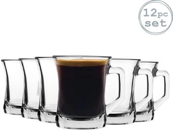 LAV 12 Stück Zen + Glaskaffeetassen-Set - Modern Style Sqaure Griff Kaffee- / Glasses - Clear - 225ml