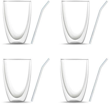 BEM Kaufbei 8-er Set: 4x Doppelwandige Kaffeegläser (je 440 ml) u. 4x Glasstrohhalme BEM Kaufbei 8-er Set: 4x Doppelwandige Kaffeegläser (je 440 ml) u. 4x Glasstrohhalme