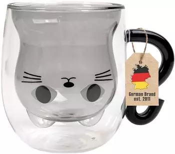 Intirilife Thermo-Glas Katzen-Design doppelwandig 200ml (IL-101255)