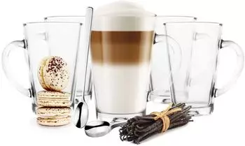 Sendez Latte-Macchiato-Gl&auml;ser 300ml mit Henkel und Edelstahll&ouml;ffel, 12-tlg.