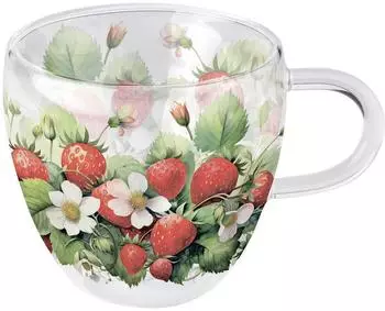 Ambiente Doppelwandige Glastasse Erdbeerblüten-Motiv 0,2L (8712159212747)
