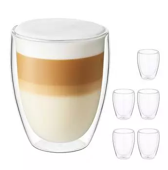Relaxdays Latte-Macchiato-Gl&auml;ser doppelwandig 350ml, 6er-Set