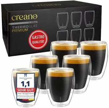Creano Doppelwandige Trinkgläser 250ml, Borosilikatglas, 6er-Set