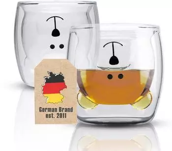 Intirilife Doppelwandiges Thermoglas Bär-Design 230ml, Borosilikatglas (IL-100144-2)