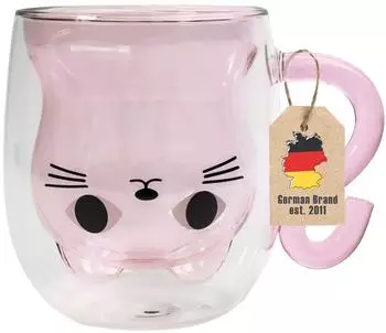 Intirilife Thermo-Glas doppelwandig Katzendesign rosa 200ml (IL-101254)